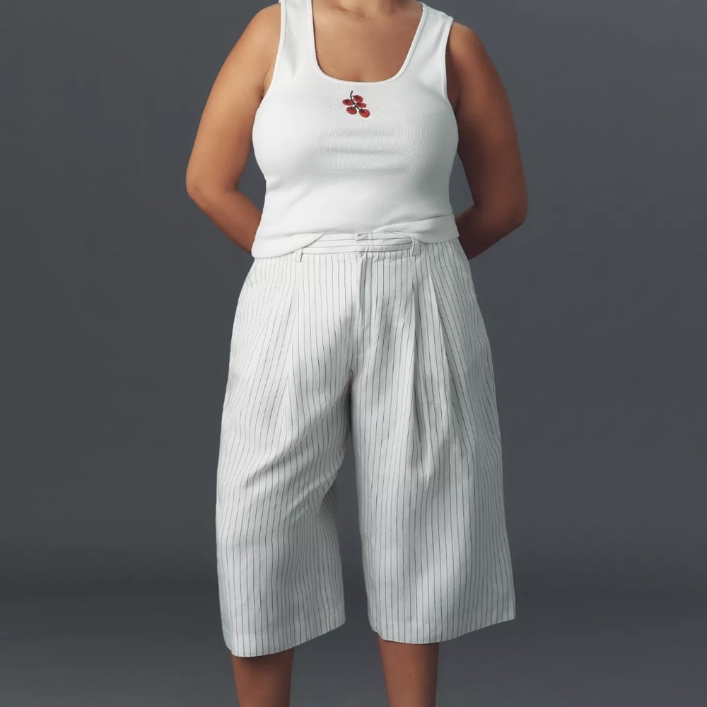 Anthropologie Maeve The Avery Pleated Wide-Leg Trousers Linen Culotte Edition